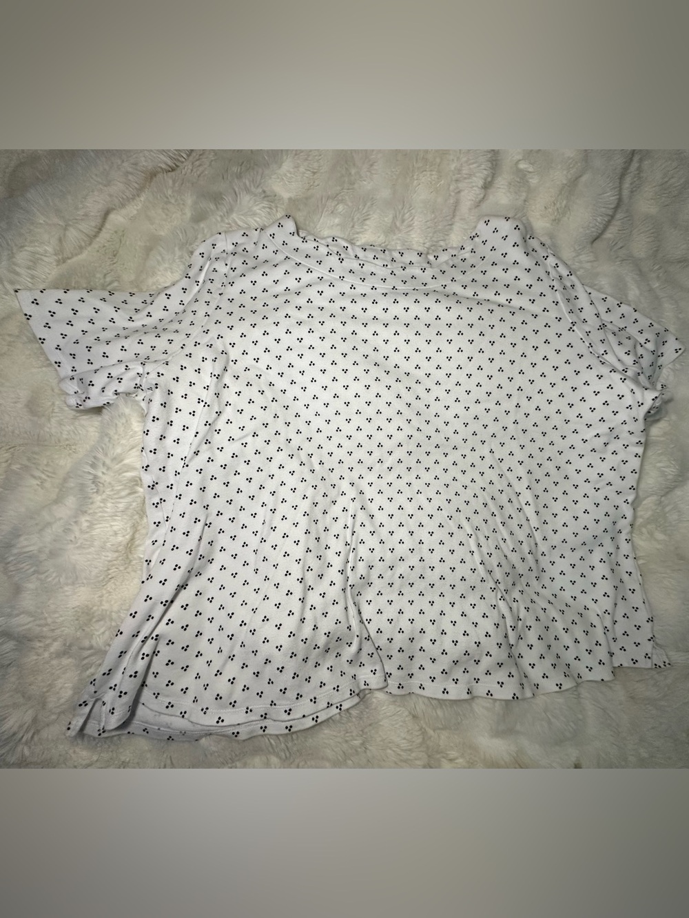 croft & barrow White Short-Sleeve Skater Top with Black Micro Print